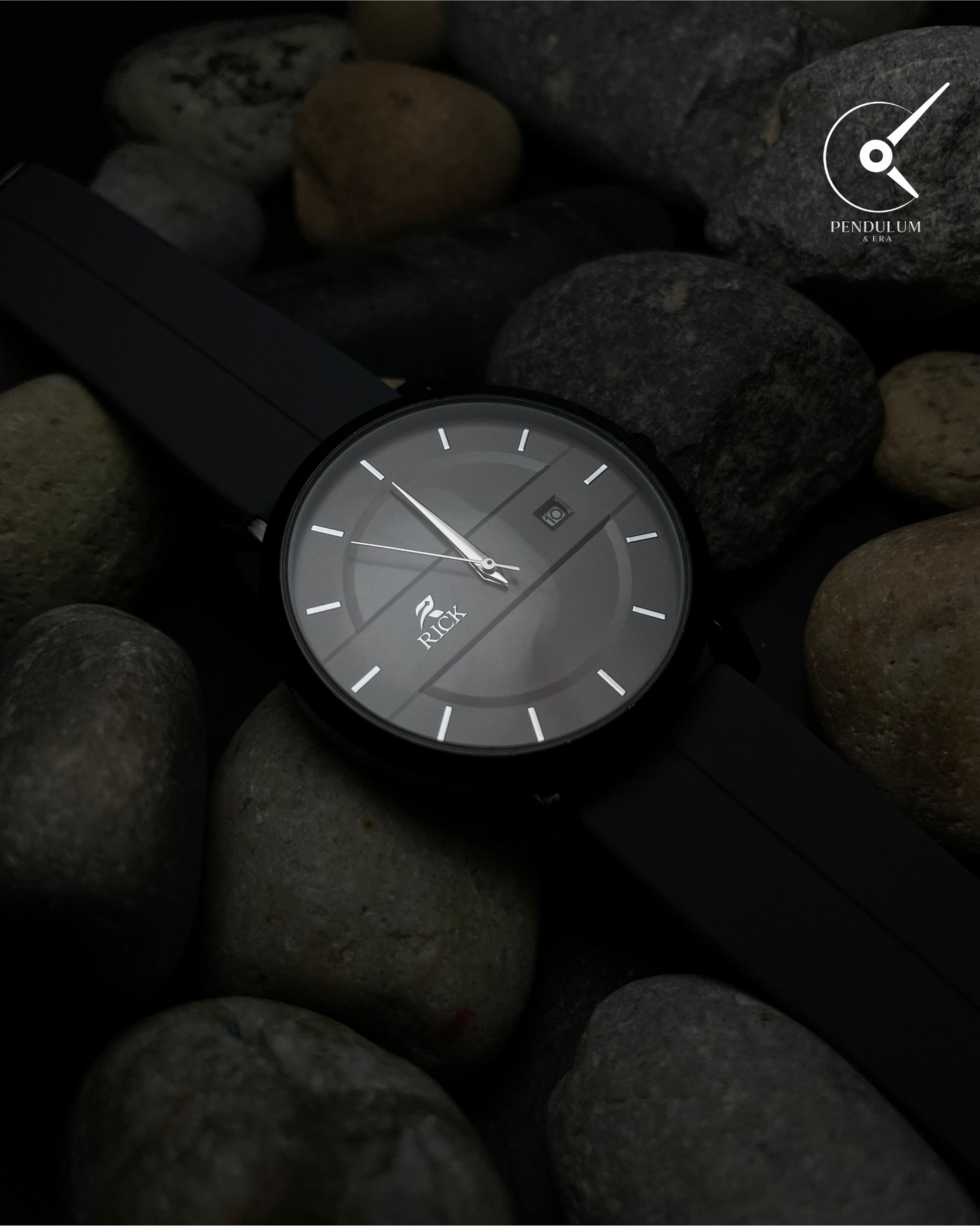 RICK Minimalist Grey Watch – Silicone Strap with Date Display