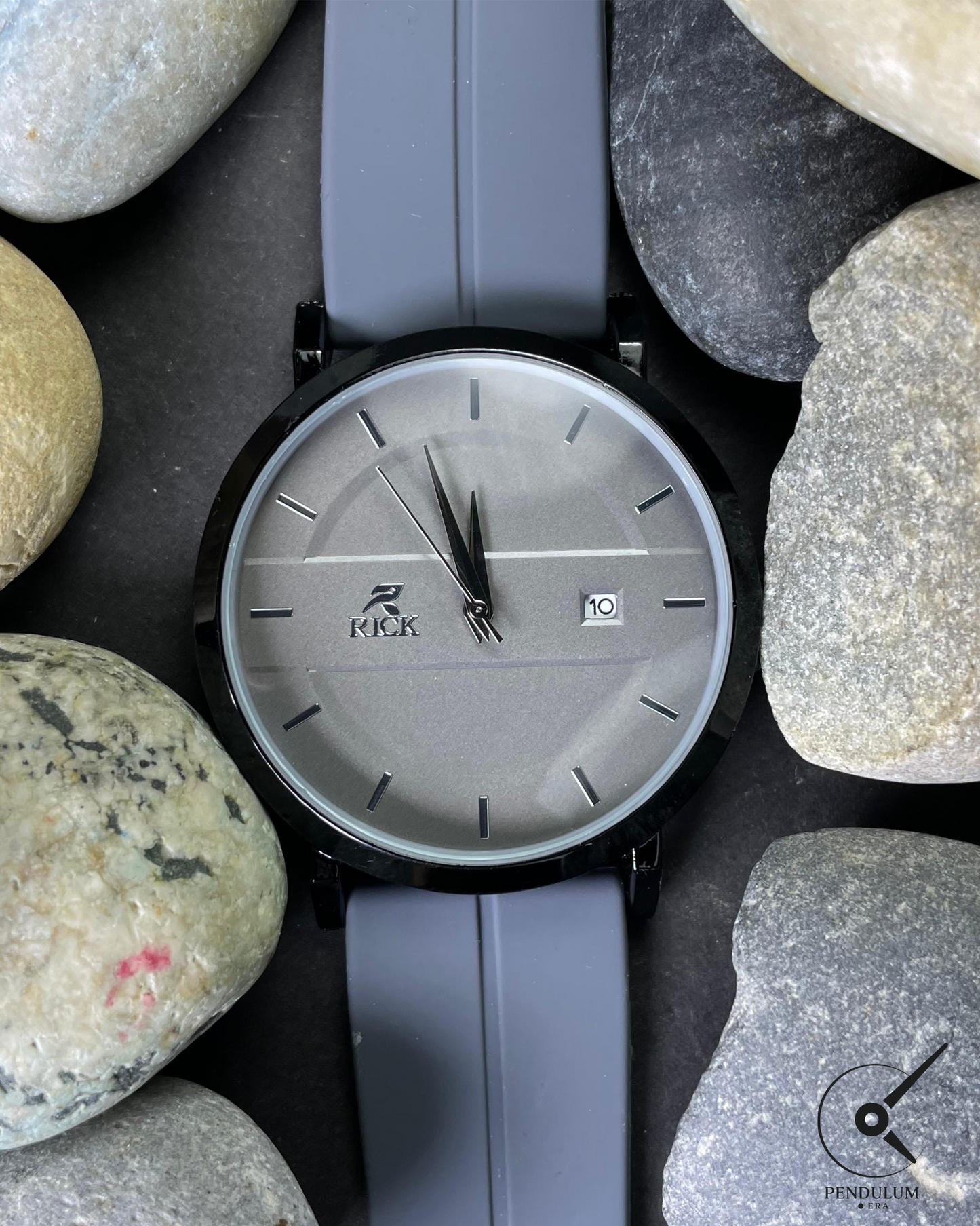 RICK Minimalist Grey Watch – Silicone Strap with Date Display