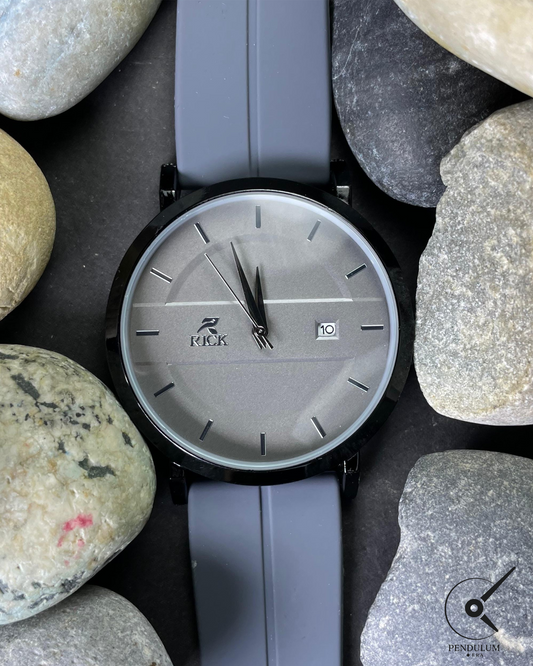 RICK Minimalist Grey Watch – Silicone Strap with Date Display