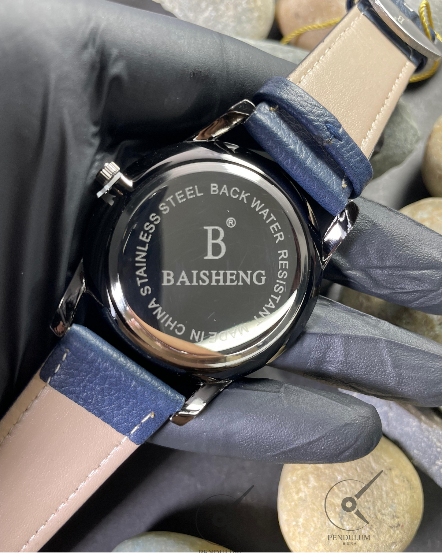 BAISHENG Classic Blue Watch – Textured Dial with Leather Strap