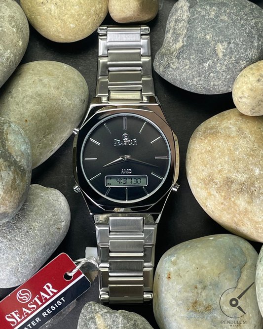 SEASTAR Dual Display Watch – Stainless Steel Bracelet, Analog & Digital