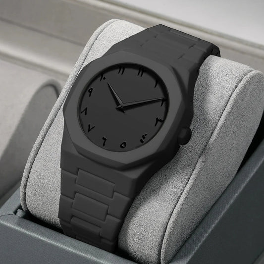 Matte Black Minimalist Arabic Aura Watch